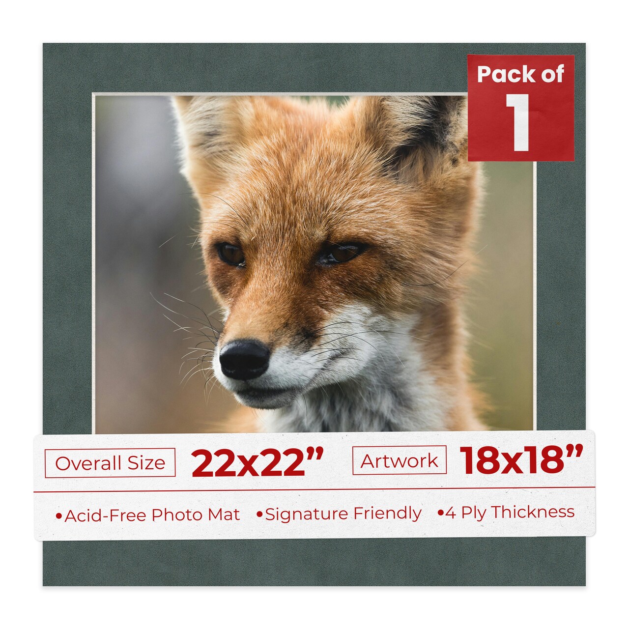 Dark Grey Suede Mat Board for 22x22 Frames - Fits 18x18 Photos